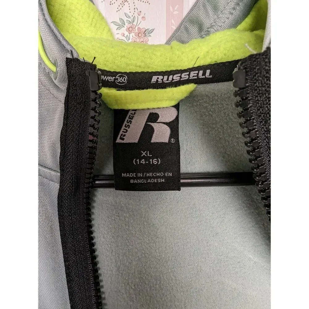 Russell Jacket BOYS SIZE XL 14-16 green black full zip hoodie reflective NWT